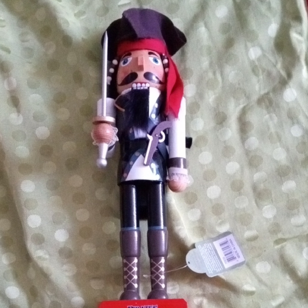 Pirate Nutcracker Figurine - Red and Black Outfit Complete With Sword And Pistol